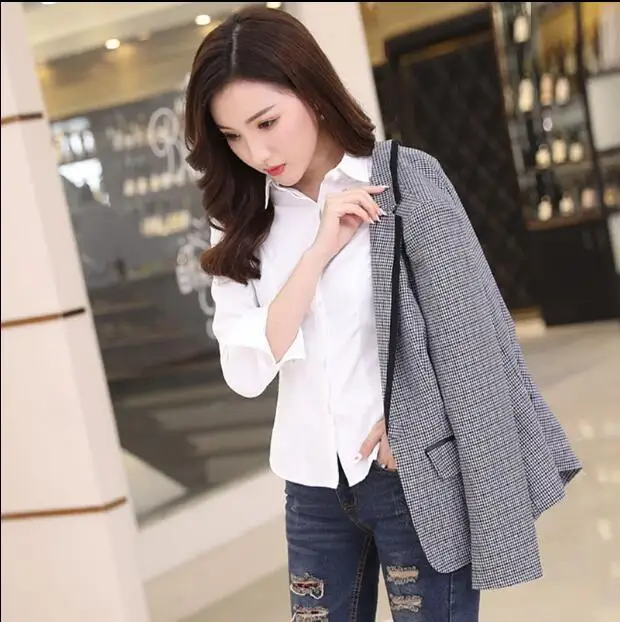 

2018 Spring And Autumn New Style Slim Fit Short Long Sleeve Casual Plaid Small Suit WOMEN'S Coat Tops