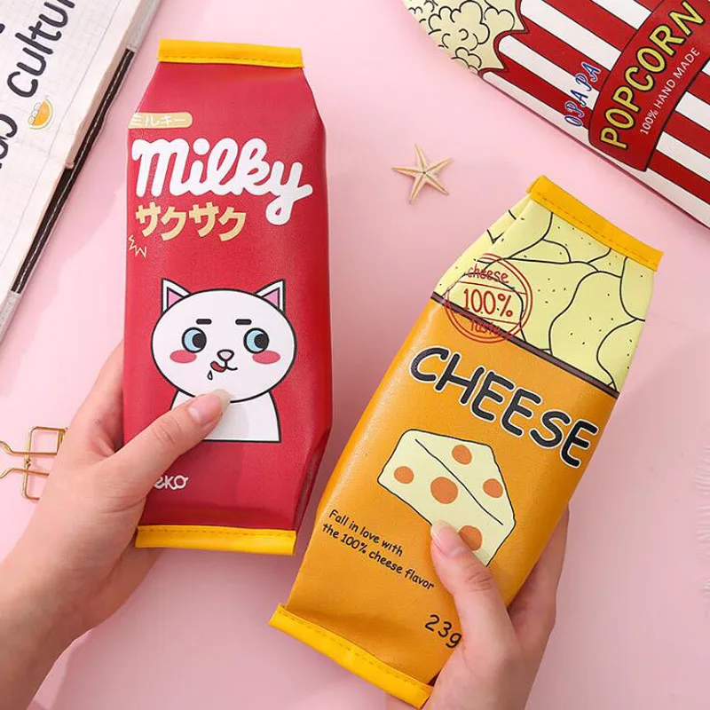 1 шт. милый чехол-карандаш для девочек Kawaii закуски попкорн сыр Сумочка для ручек и карандашей канцелярская сумка для школьных принадлежностей PU пенал