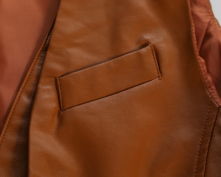 New Products Retro Fake Two-Piece Design Men Casual Slim Fit Leather Waistcoat pi xi zhuang Sleeveless Jacket