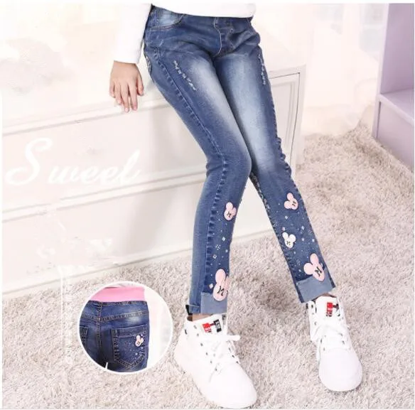 7105 jeans Коллекция года, Осенняя детская одежда джинсы для девочек повседневные тонкие джинсы для маленьких девочек, джинсы для крупных детей длинные штаны - Цвет: 7105 jeans