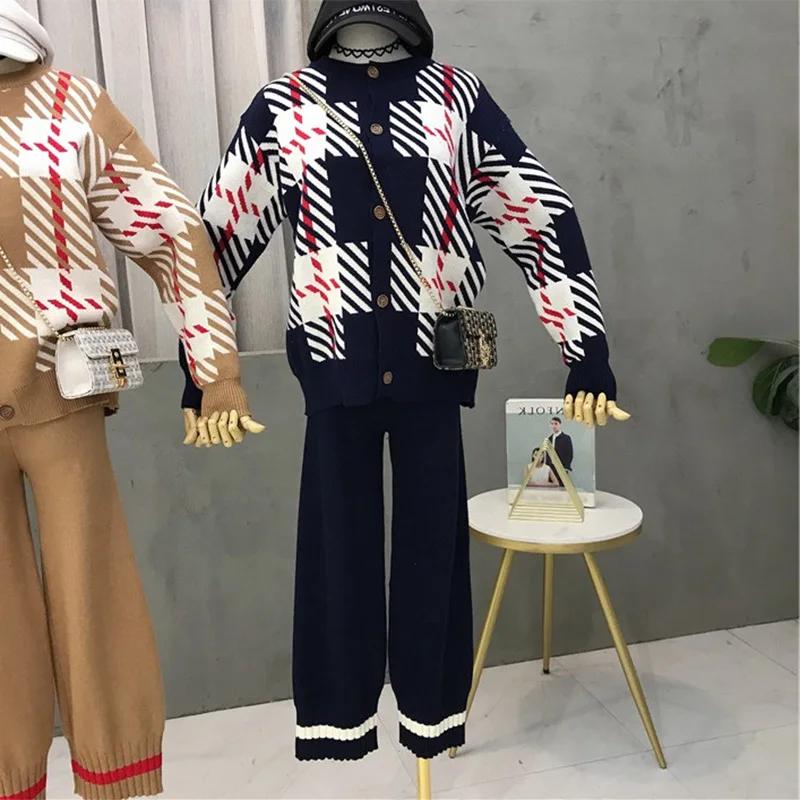 Autumn knit jacket suit New Women Knitting Cardigans+ Pants Female Winter 2pcs Set Sweaters Trousers Sets for Elegant Woman