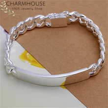 Charmhouse 925-Sterling Silver Bracelets For Men 10mm ID Cuff Bracelet& Bangles Wristband Pulseira Homme Fashion Jewelry Gifts