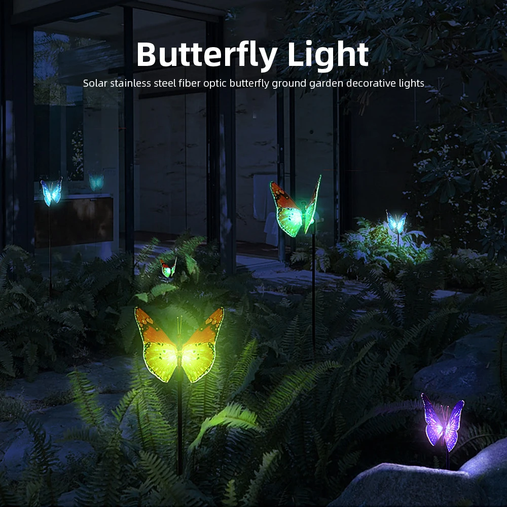 2 шт. светодиодный светильник-бабочка из солнечного волокна RGB сменный наружный садовый светильник водонепроницаемый IP44 Дворовые декоративные светильники на солнечной энергии