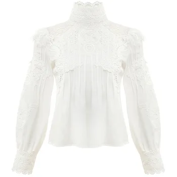 

Australia Brand Gao Collar Long Sleeve Lace Shirt Female 2020 Socialite Temperament Elegant Slim Fit Top