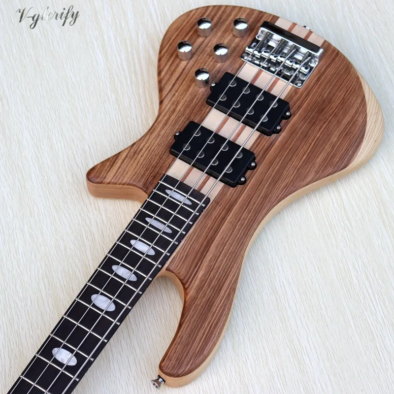 Hickory wood top 4 струны производительность активная бас гитара шеи через твердый пепельный задний и боковой электрический бас гитара