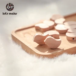 Let's Make Wooden Rodent Beads Teething 10pcs Heart Bird BPA Free Beech DIY Accessories Pendant For Pacifier Wooden Toys Baby