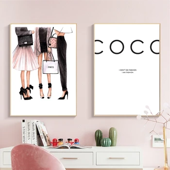 

Fashion Girl Logo Super Model Nordic Posters and Prints Watercolor Wall Art Canvas Painting Wall Pictures for Living Room Decor