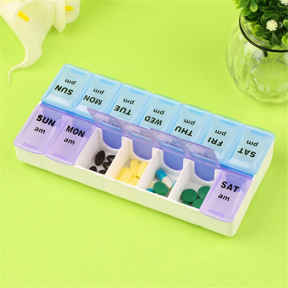 

1PC 2 Row 14 Grids Weekly 7 Days Tablet Pill Medicine Box Holder Storage Organizer Container Case Pill Box Splitters