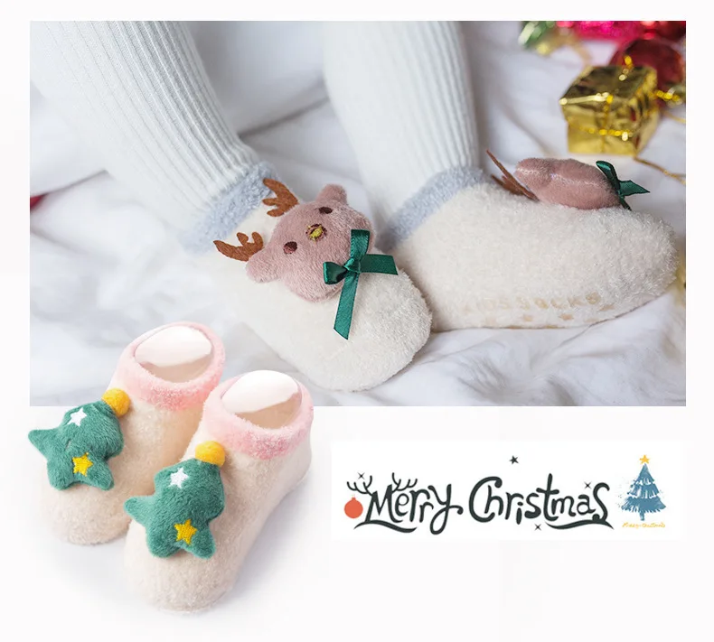 Рождественские носки для маленьких девочек и мальчиков Плотные хлопковые теплые носки на Рождество и год на зиму и осень носки для девочек с изображением снежинок, лосей, Санта Клауса, медведя