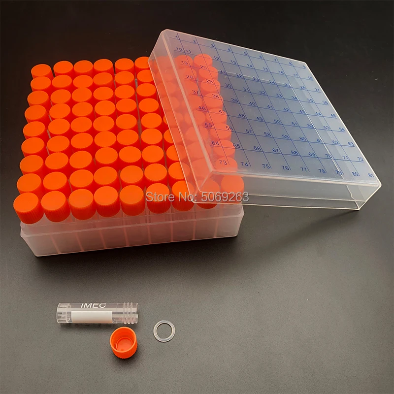81 Pieces/Lot Plastic 1.8mL Freezing Tube + One piece 80 vents Freezing Tube Storage Box with Number