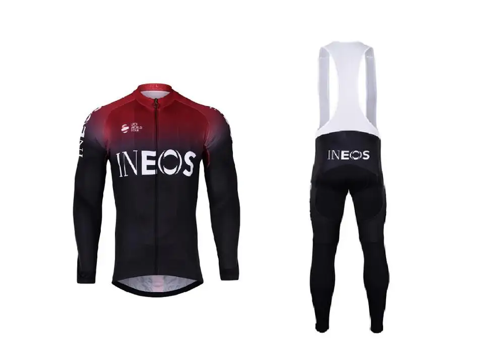 Красный SPRING SUMMER INEOS PRO TEAM LONG SLEEVE CYCLING JERSEY CYCLING WEAR ROPA CICLISMO+ BIB PANTS 3D GEL PAD SET - Цвет: Красный