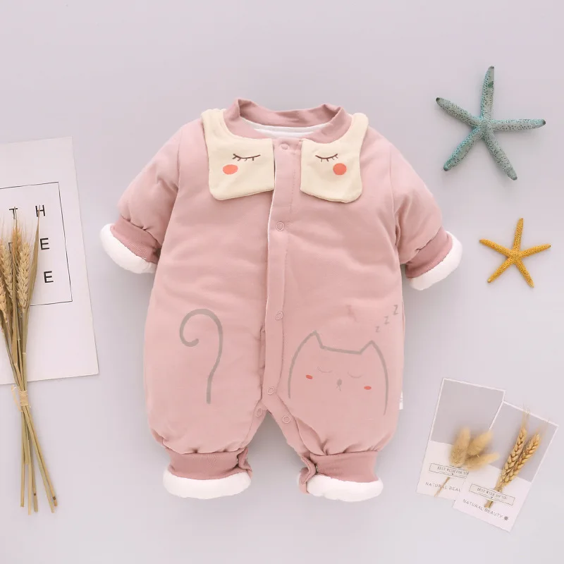 Одежда для малышей, женский тонкий хлопковый комплект для малышей 0-1 лет, мужской комбинезон на весну и осень, комбинезон с подкладкой для новорожденных, одежда для ползания