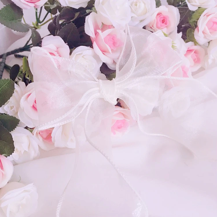 White hair clip Заколка в Стиле Лолита повязка на голову чехол для телефона Япония милый двойной хвост аксессуары для волос головной убор для снежной погоды из газовой ткани лента, бант, шпилька - Цвет: White hair clip