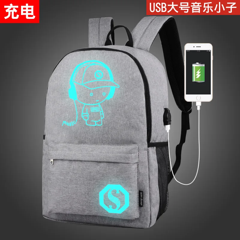 L USB-2 Школьная сумка с изображением обезьяны D Luffy для подростков, Светящийся рюкзак для девочек, USB зарядное устройство, Мультяшные дорожные повседневные сумки на плечо для ноутбука - Цвет: L USB-2