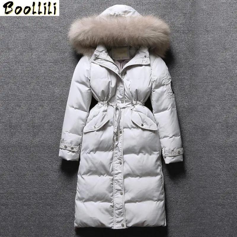 

Boollili Winter Duck Down Jacket Women Big Real Fur Collar Black Down Coats Women Parkas Thick Long Coat Casacas Para Mujer