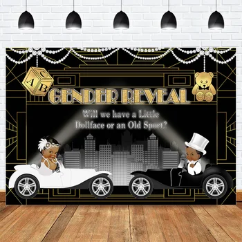 

Great Gatsby Theme Gender Reveal Backdrop Photocall Princess Prince Newborn Baby Shower Background Little Dollface or Old Sport