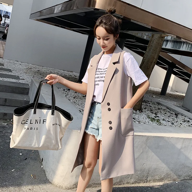 

Fashion Gilet Femme Solid Color Suit Vest Woman 2019 Weskit Thin Concise Sleeveless Loose Coat Waistcoat