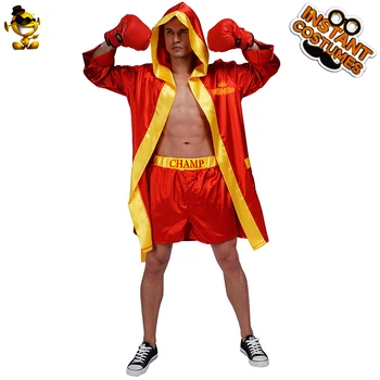 

QLQ Carnival Costume Man's Boxer Heavyweight Costume Cosplay Adult Champion Boxing Clothes with Robe, Shorts, Boxing Gloves