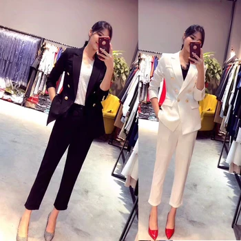 

High Quality 2020 Spring and Autumn New Korean Slim Professional Workwear Set Ms. Fashion European Station Small Suit Two-piece