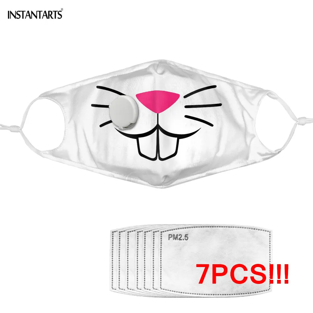 

INSTANTARTS Cute Bunny Face Dust Mask Outdoor Anti Pollution Haze PM2.5 Mouth-muffle Resoirator Breathable Face Mask Adult Masks