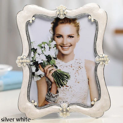 silver white Античный оловянный белый жемчуг металлическая настольная фоторамка Европейский Серебряный белый бронзовый красный 4x4, 4x6, 5x7, 8x10 дюймов набор рамок - Цвет: silver white