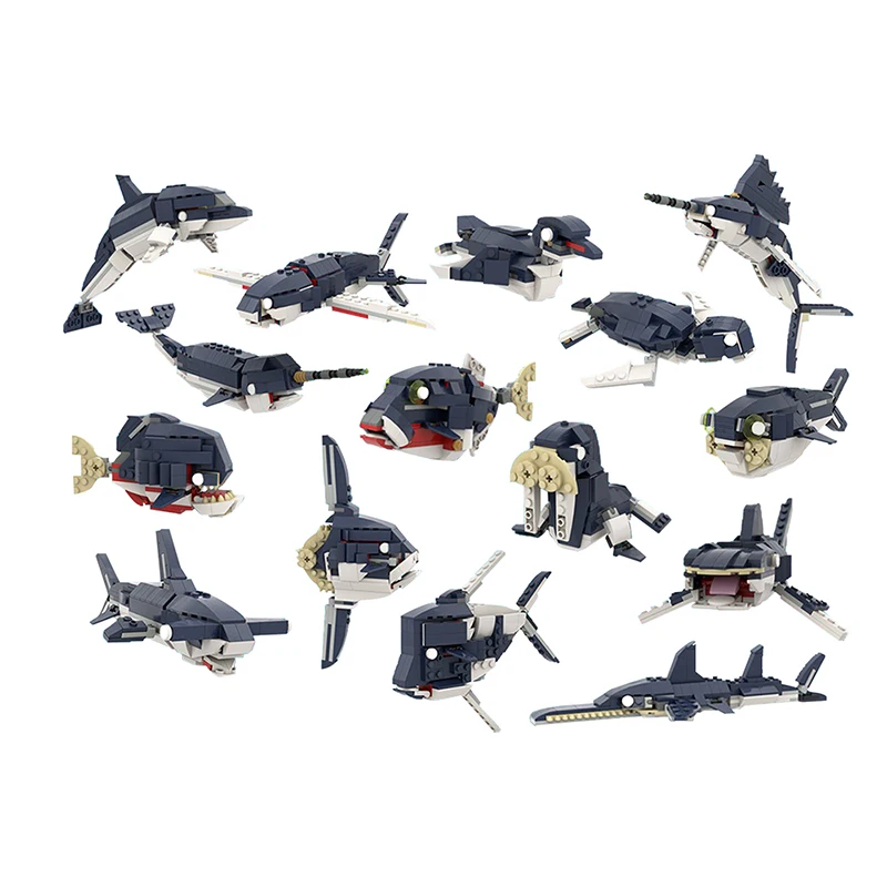 MOC-45561 31088 морское животное 15 в 1 Акула КИТ Морская жизнь серия фигурок