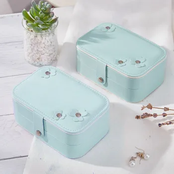 

Jewelry box Double Layer In Imitation Leather With Travel Mirror Storage Organizer double-layer small jewelry Display Storage