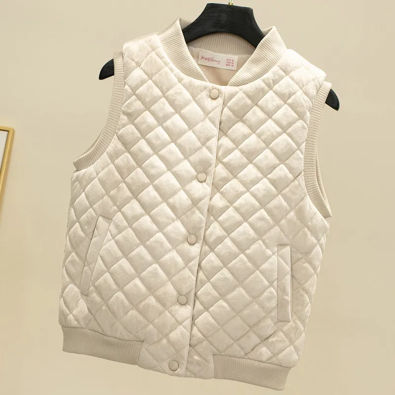 apricot vest MUMUZI зимний теплый жилет с хлопковой подкладкой, однотонный жилет, короткие дизайнерские велюровые куртки, теплые парки без рукавов для женщин - Цвет: apricot vest