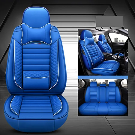 Blue have 2 pillow Высокие чехлы для автомобильных сидений из искусственной кожи 5 мест для VW volkswagen golf mk2 touareg 2004 2011 2005 2007 up zotye t600 - Название цвета: Blue have 2 pillow