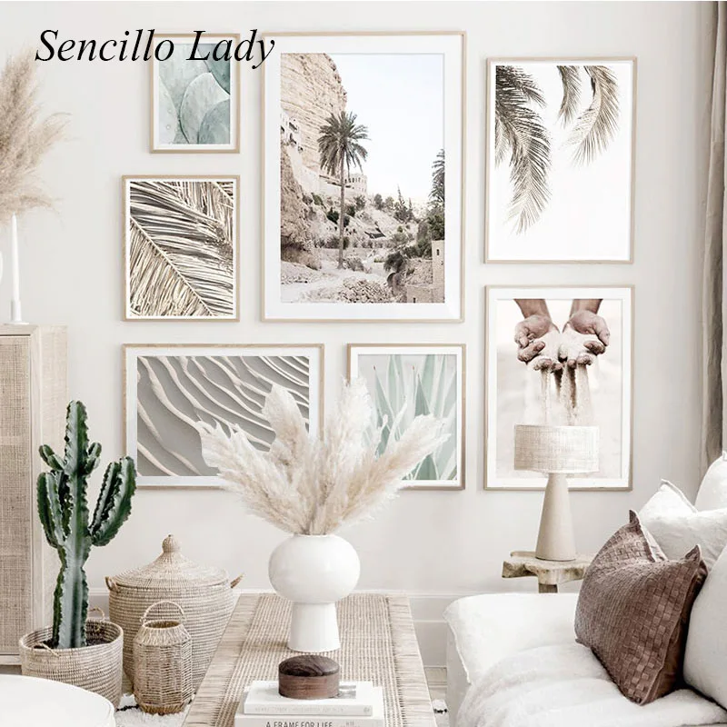 

Scandinavian Nature Landscape Wall Art Poster Leaf Desert Hand Canvas Print Nordic Style Painting Modern Picture Home Decor
