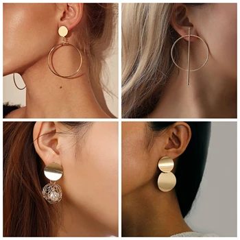 

2020 New Fashion Hoop Earrings Rhinestone Circle Earrings Simple Earrings Big Circle Gold Color Loop Earrings For Women