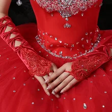Свадебное платье невесты перчатки метр Красный без пальцев шнурок вышивка шитьё бисерные перчатки