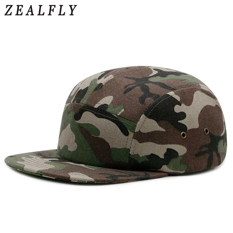 

Camouflage 5 panel Hat Snapback Cap Mens Hats And Caps Cotton Women Hip Hop Flat Top Military Cap Adjustable Gorras Planas