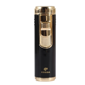 

COHIBA Metal Cigar Lighter 4 Jet Flame Torch Lighter Windproof Butane Portable Cigarette Gas Lighters Gift Box