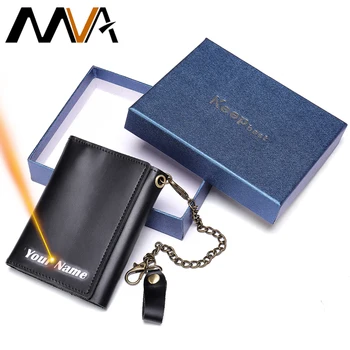 

MVA Engraving Wallets Male Small Man Wallet Leather With Coin Pocket Wallet With Chain For Men Wallets Rfid Genuine Leather 7338