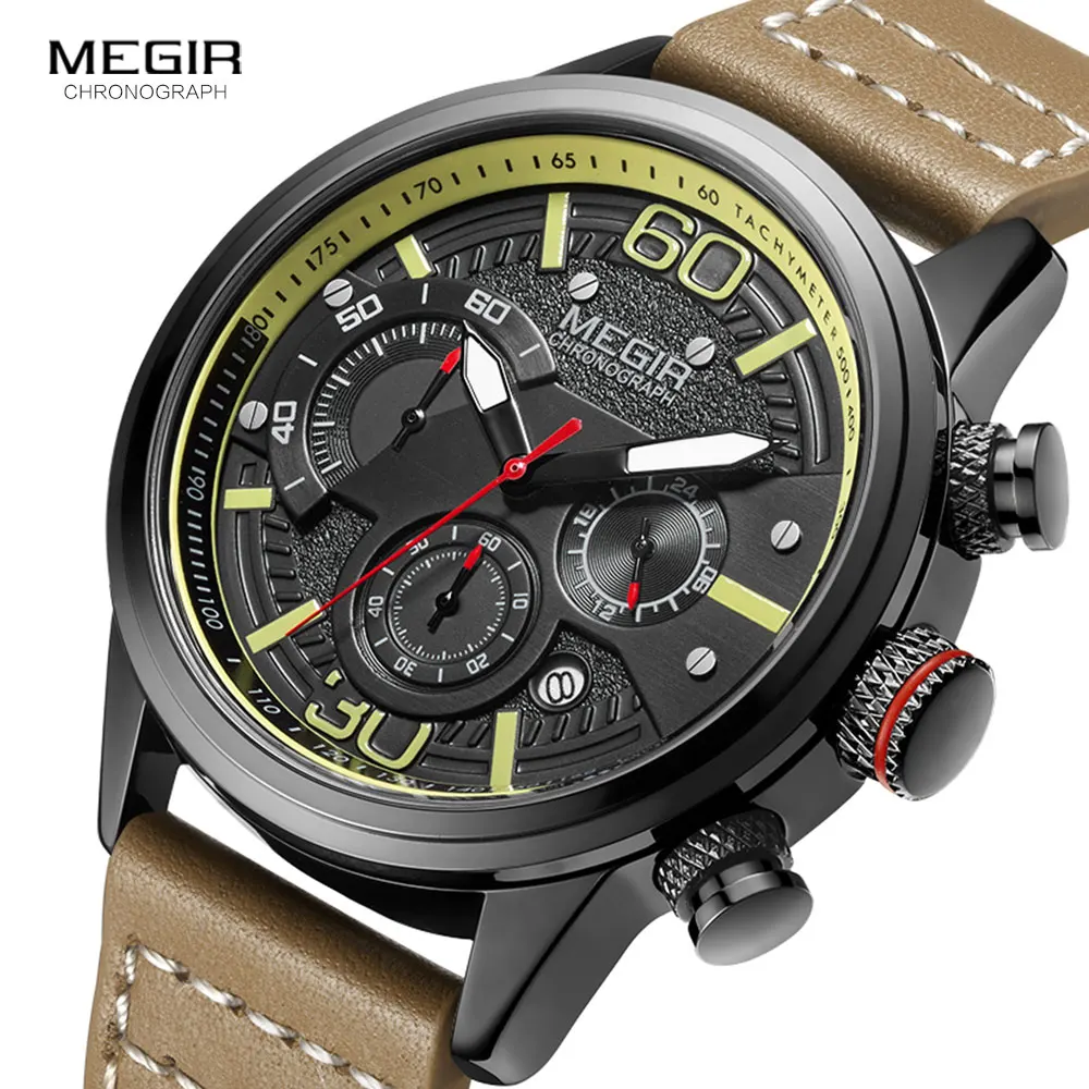 

MEGIR Waterproof Quartz Watches Men Leather Strap Luxury Wristwatch Chronograph Casual Sports Watch Man Relogio Masculino ML2110