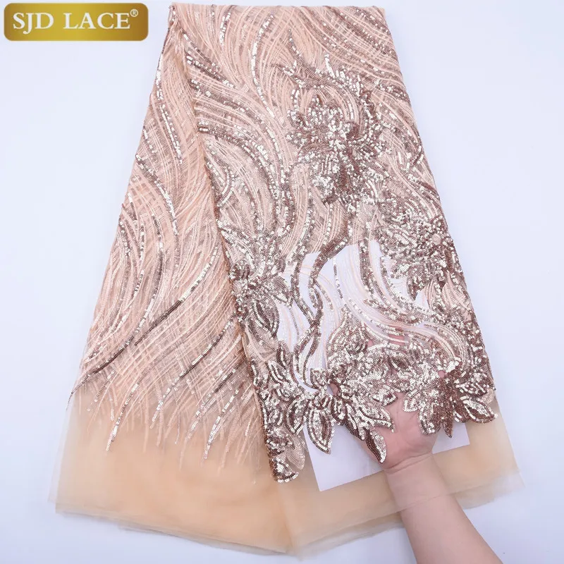 Gold African Lace Fabric High Quality Sequins Flower Embroidery French Tulle For Wedding Dress A1737 | Дом и сад