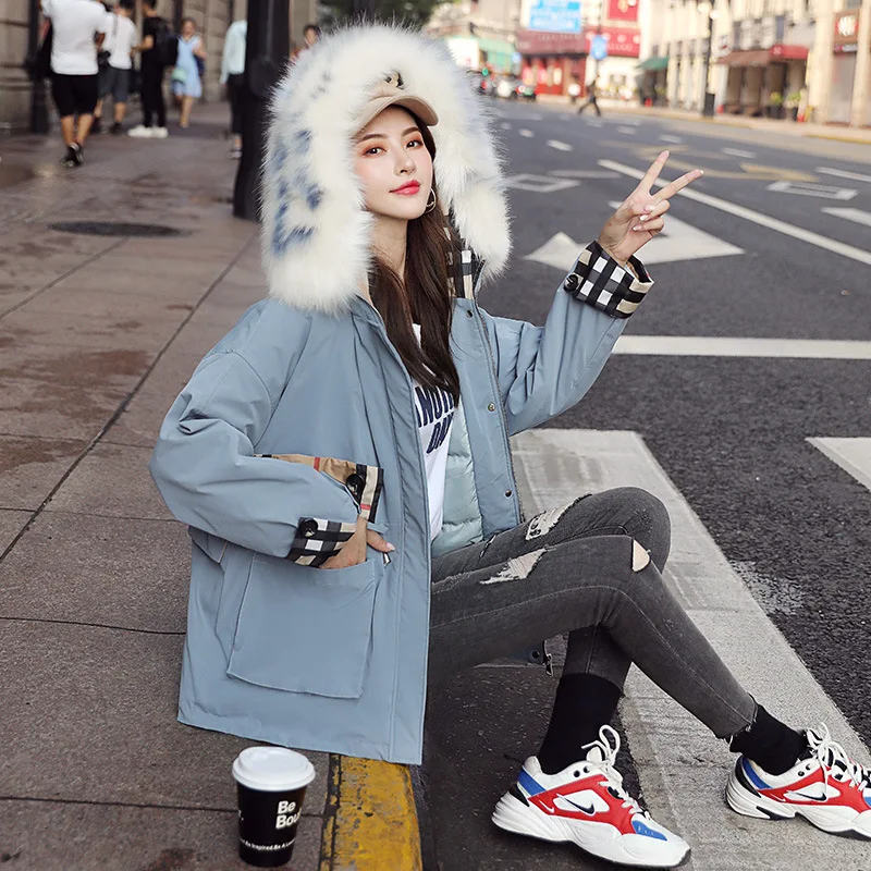 

Cotton Overcoat Women's 2019 Winter New Style Korean-style Versitile Fashion Students Loose-Fit Large Fur Collar Thick Parka