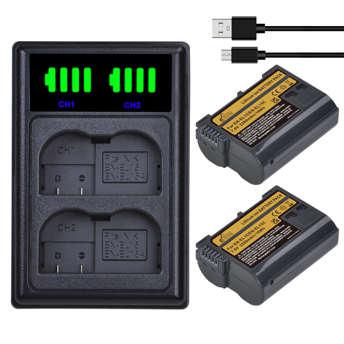 

2280mAh EN-EL15C Replacement Battery + Dual Charger for Nikon Z5, Z6, Z6 II, Z7, Z7II, D600, D610, D600E, D800, D800E, D810