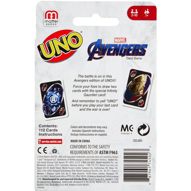 UNO Avengers Marvel Card Games Mattel Games Family Funny Entertainment Board Game Poker Kids Toys Gift Playing Cards 112 sheets 3