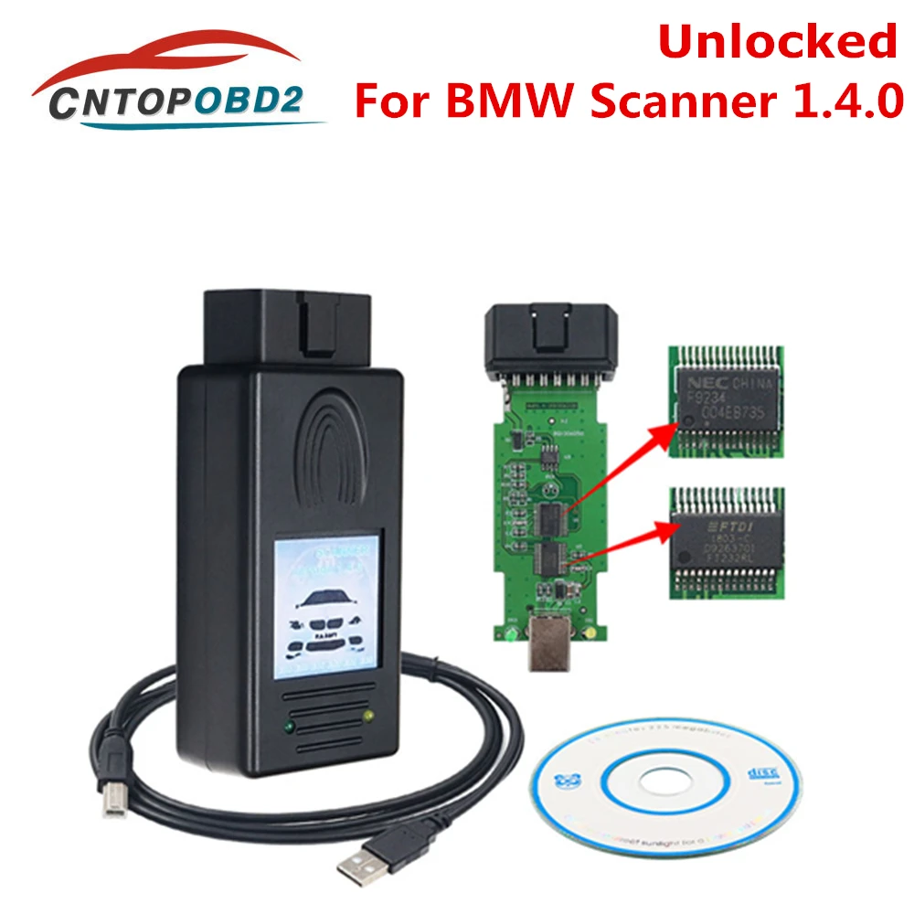 For BMW Scanner 1.4.0 FTDI Chip OBD2 Code Reader Unlock Version OBD2