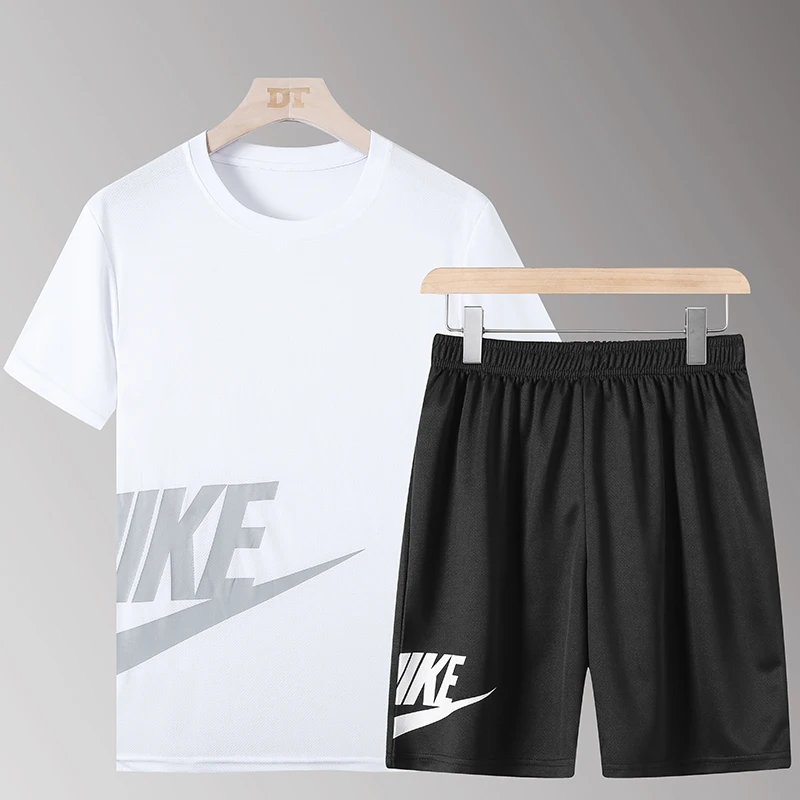 Men's T Shirt+Shorts Suit Tracksuit Male Sportswear Set 2020 Men Clothing Fitness Jogger Summer 2 Pieces Sets Plus Size 5XL
