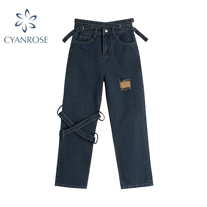 De cintura alta para mujeres vaqueros Streetwear Causal recto 2021 NOVEDAD DE VERANO moda Pantalones azul versátil Denim Pantalones