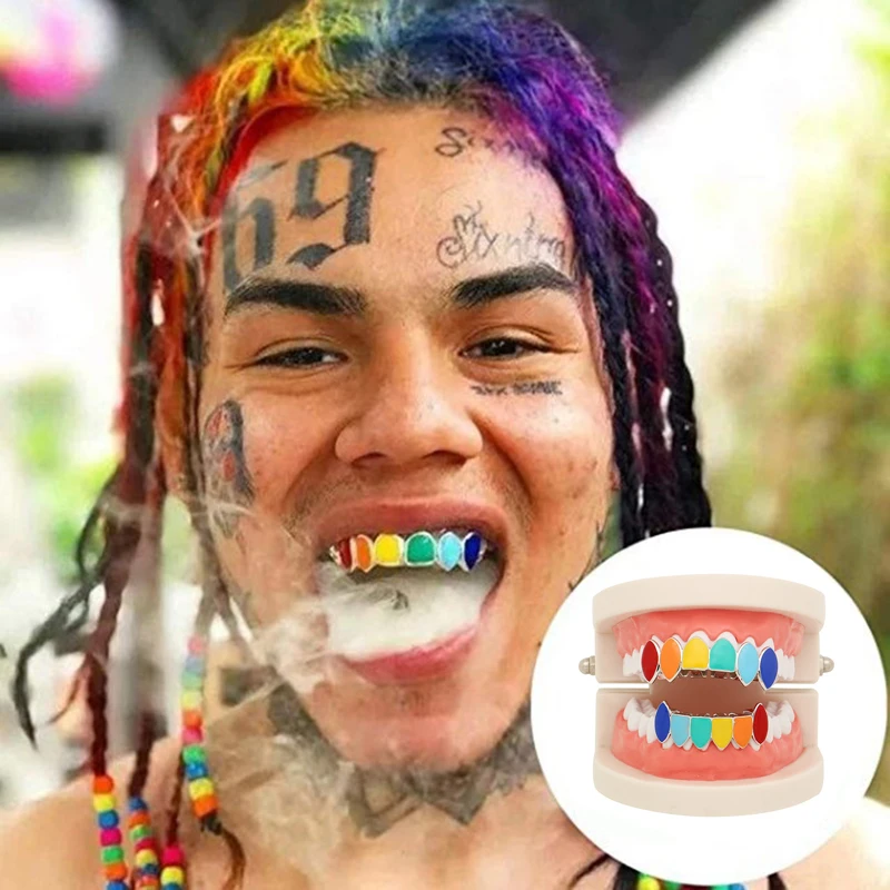 Rainbow Color HipHop Teeth Grillz Top Bottom Set Grills Dental Mouth Cosplay Party Tooth Caps Punk Rapper Body Jewelry Gifts | Украшения и