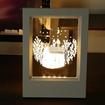 

Deer Patterns Wood Frame Small 3D Night Light Creative Acrylic Photo Frame With Lamp Decoration USB Desk Lamp Can leave message