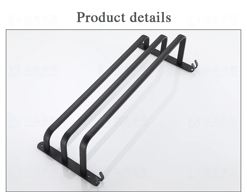 Bathroom Towel Rack 30-60CM Wall Mounted Shower Room Holder Kitchen Aluminum Multilayer Layer Wiht Hook Black Hanger Accessories