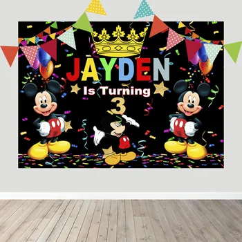 

Mickey Mouse 1st Birthday Party Background Custom Backdrop Boys Personalized Name Age Customized Vinly 7x5FT