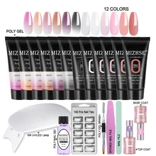 MIHZSE Térmica Poli Estender Construtor UV Unhas de Gel Verniz Conjunto 6 Polygel w CONDUZIU a Lâmpada UV Gel Laca Polonês Plus base E Top Coat(China)