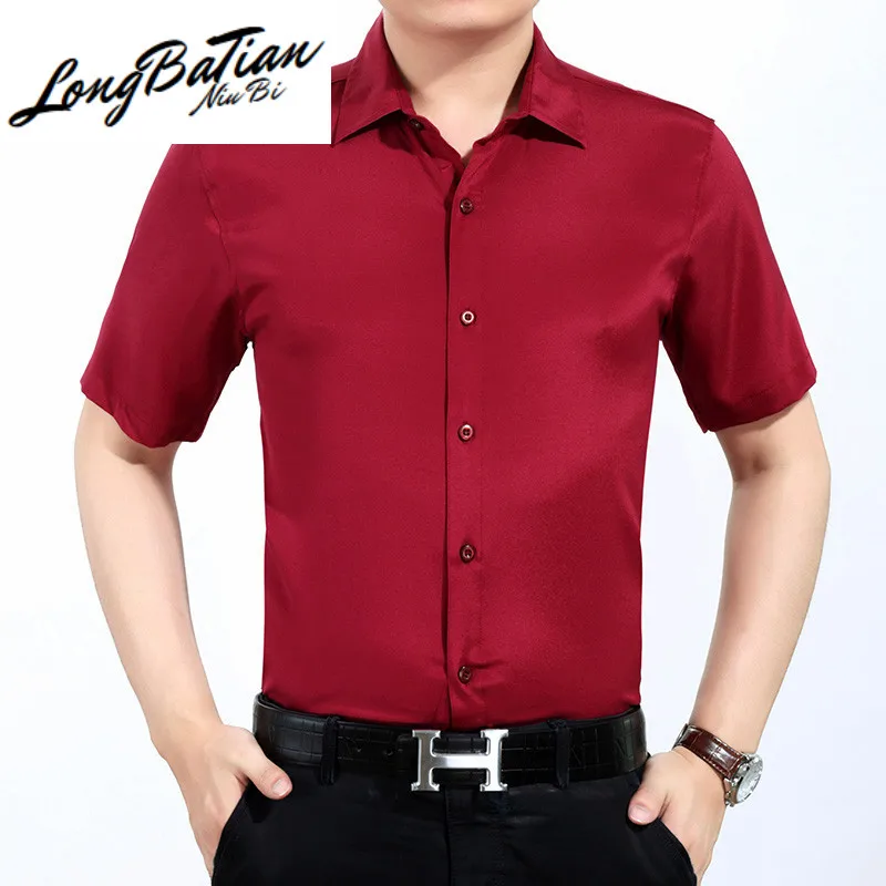 Summer Real Men's Silk Shirt Short Sleeve White Shirts for Men Plus Size Clothes Chemise Homme 3452 KJ4555 | Мужская одежда