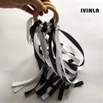 

20PCS/LOT black and white Wood Ribbon Ring Toy -Ribbon Hand Kites- Waldorf Toy- A Discounted Party Favor Pack
